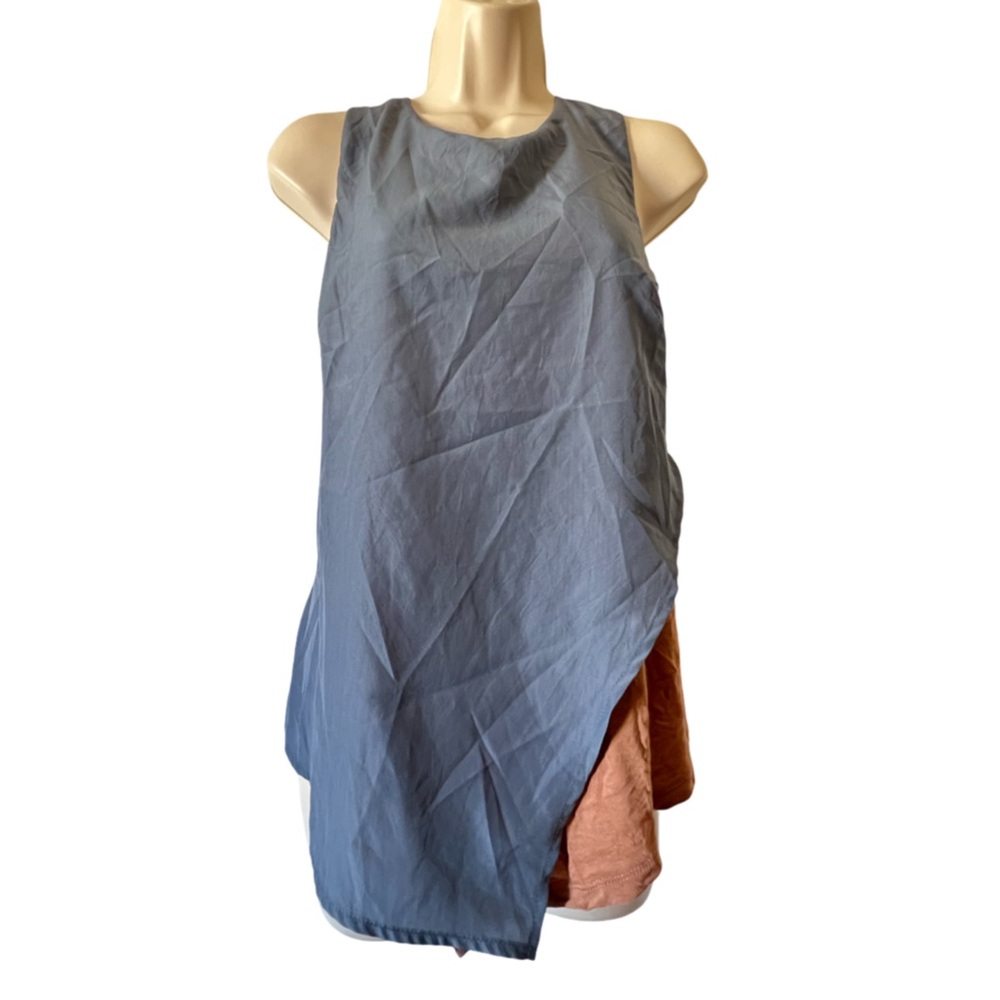 Bordeaux Blue and Tan Sleeveless Top